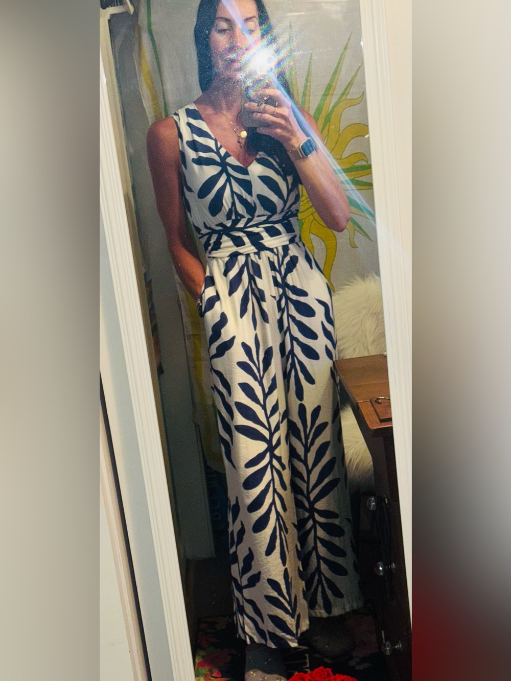 CUPSHE Blue Cream Tropical Wide Leg Jumpsuit Romper Small NWT - Picture 2 of 10